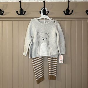 Carter’s Baby Knit Outfit 18M | Bear Sweater & Stripe Pants | NWT